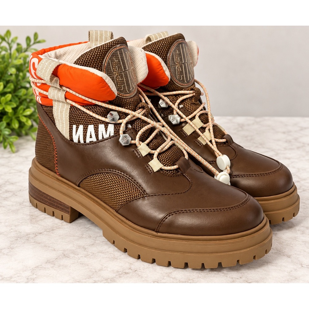 Circus by Sam Edelman Gunner Brown Orange Puffer Lug Sole Combat Boots 6M